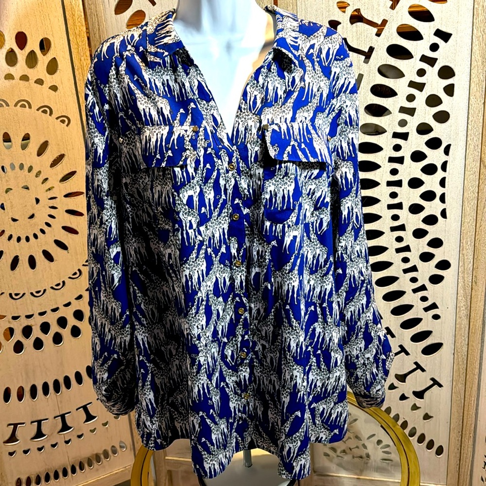 Charter Club Royal Blue Giraffe Blouse Top sz XL